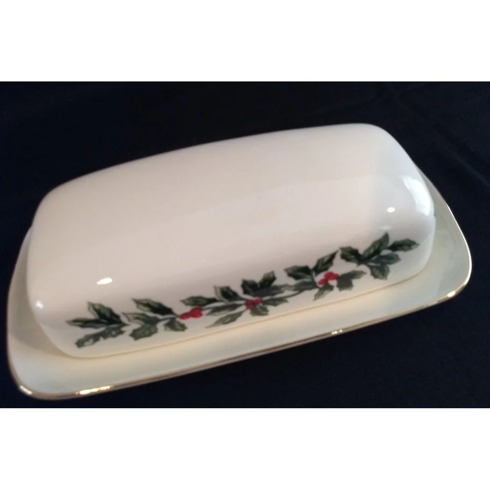 Formalities Covered Butter Dish Holly Collection Baum Bros Porcelain Holiday NEW